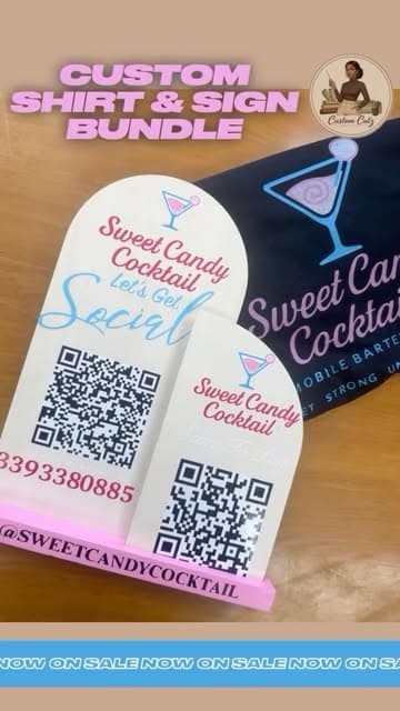 Custom shirt and QR code sign bundle for a mobile bartending business